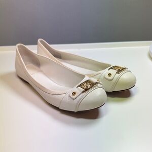 Tory Burch Off White Flats with Gold Detail